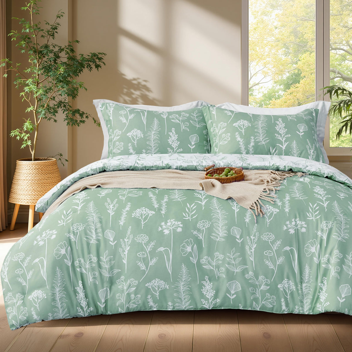 Joiedomi queen comforter set with floral sage reversible design for versatile styling.