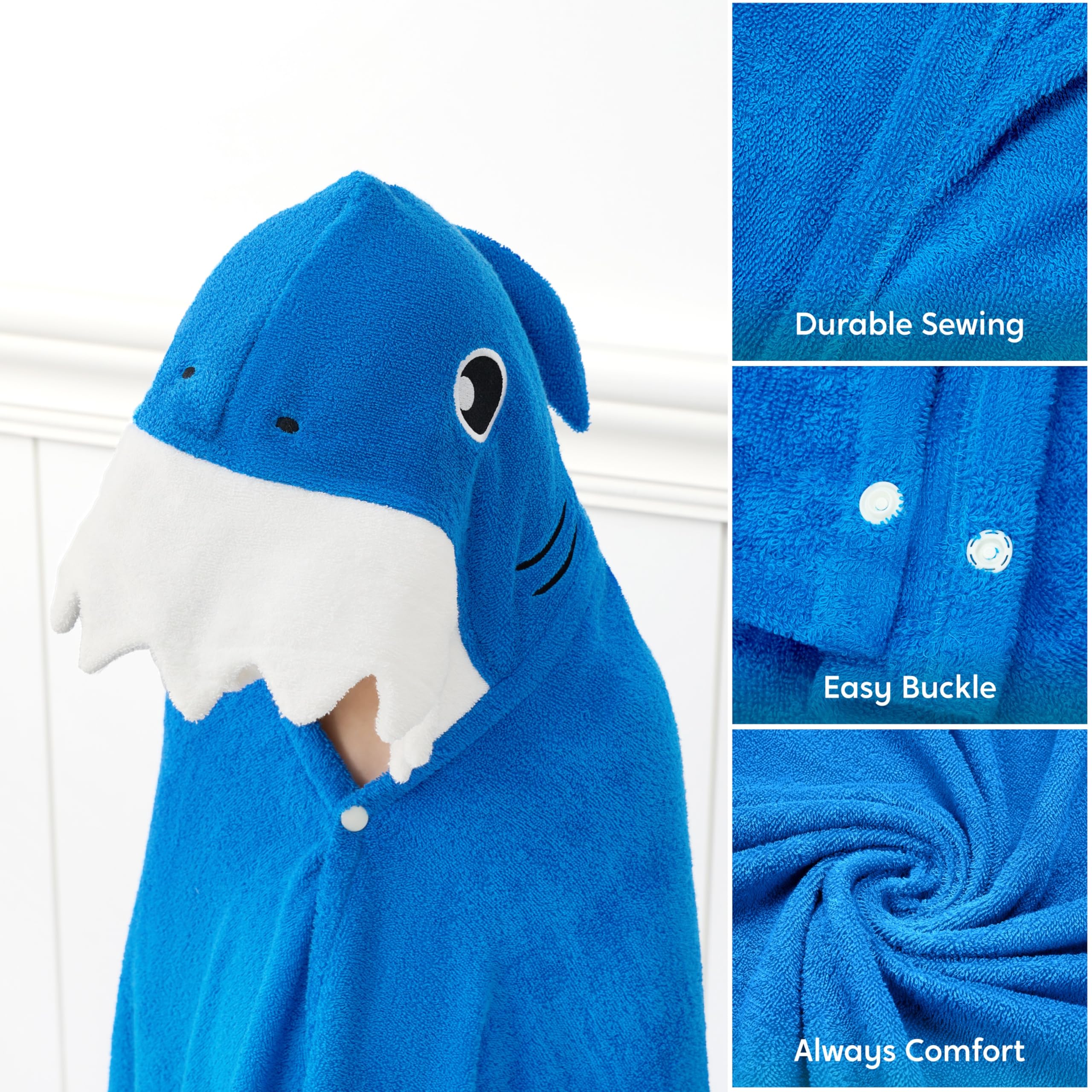 Joiedomi Shark Hooded Towel made of 100% cotton for soft, absorbent use.