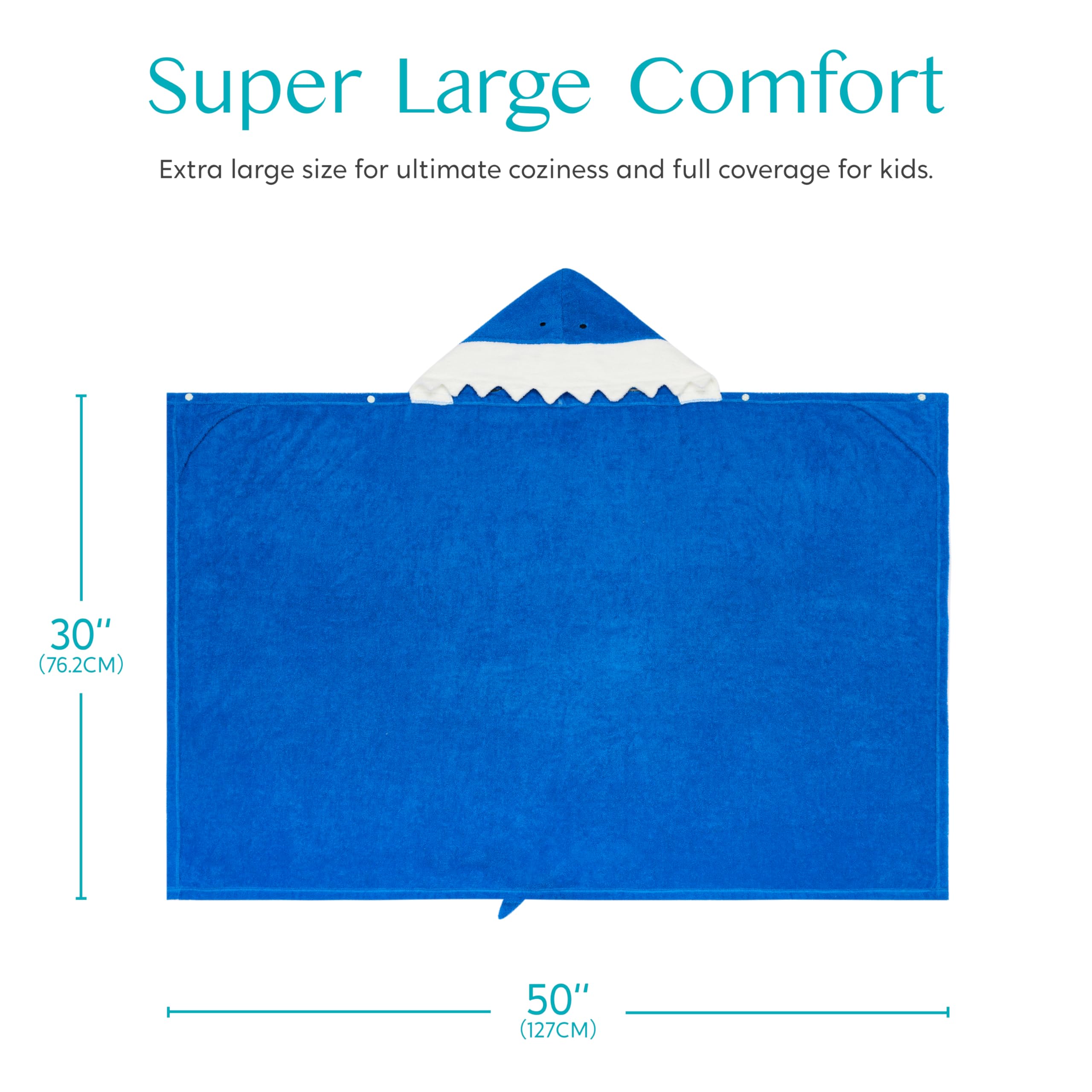 Joiedomi Shark Hooded Towel demonstrates quick changes with the hood and double buttons.