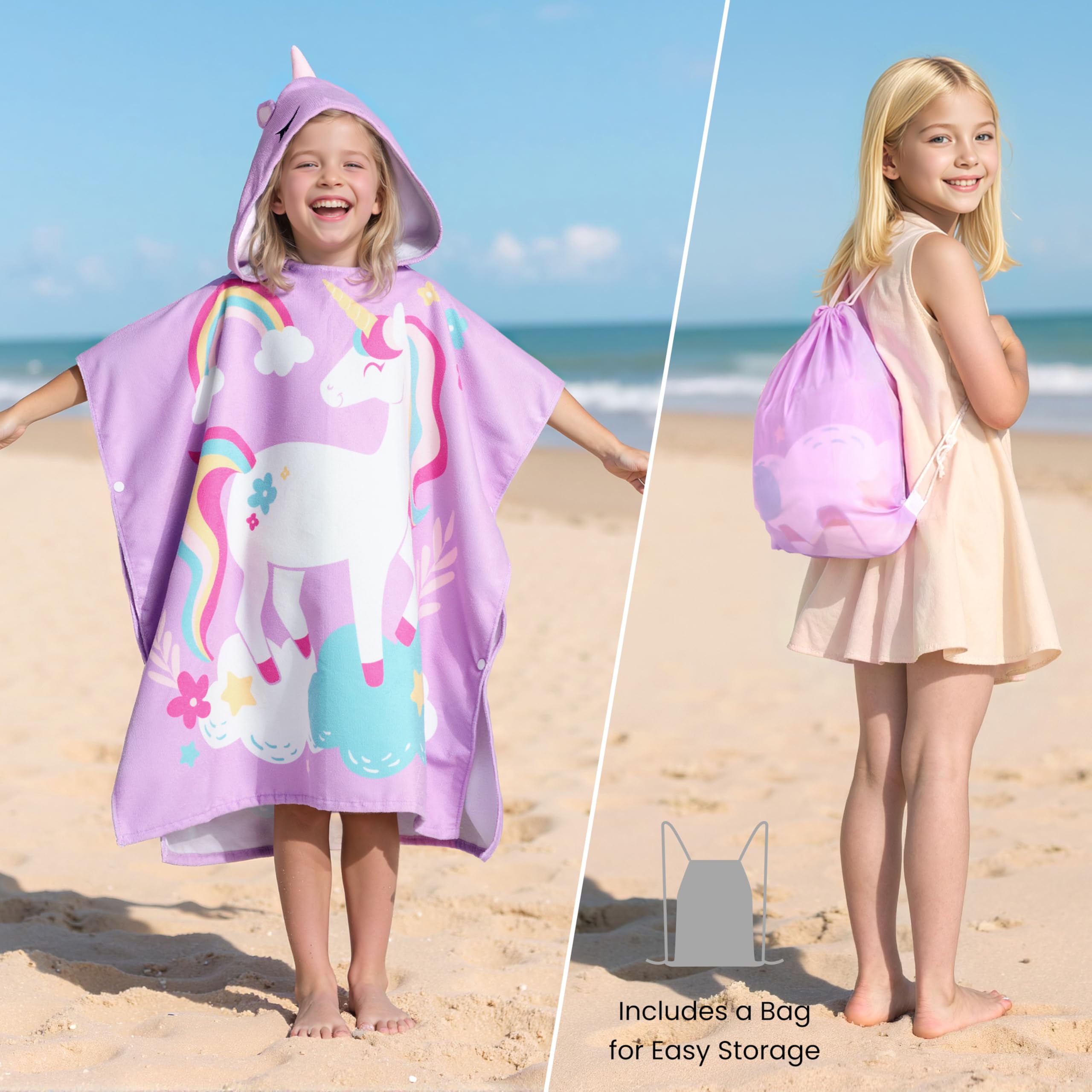 Joiedomi toddler hooded towel in soft microfiber keeps kids warm after swimming.