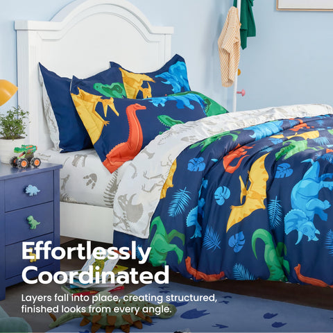 Joiedomi twin comforter with 3D dinosaur print enhances bedtime fun.