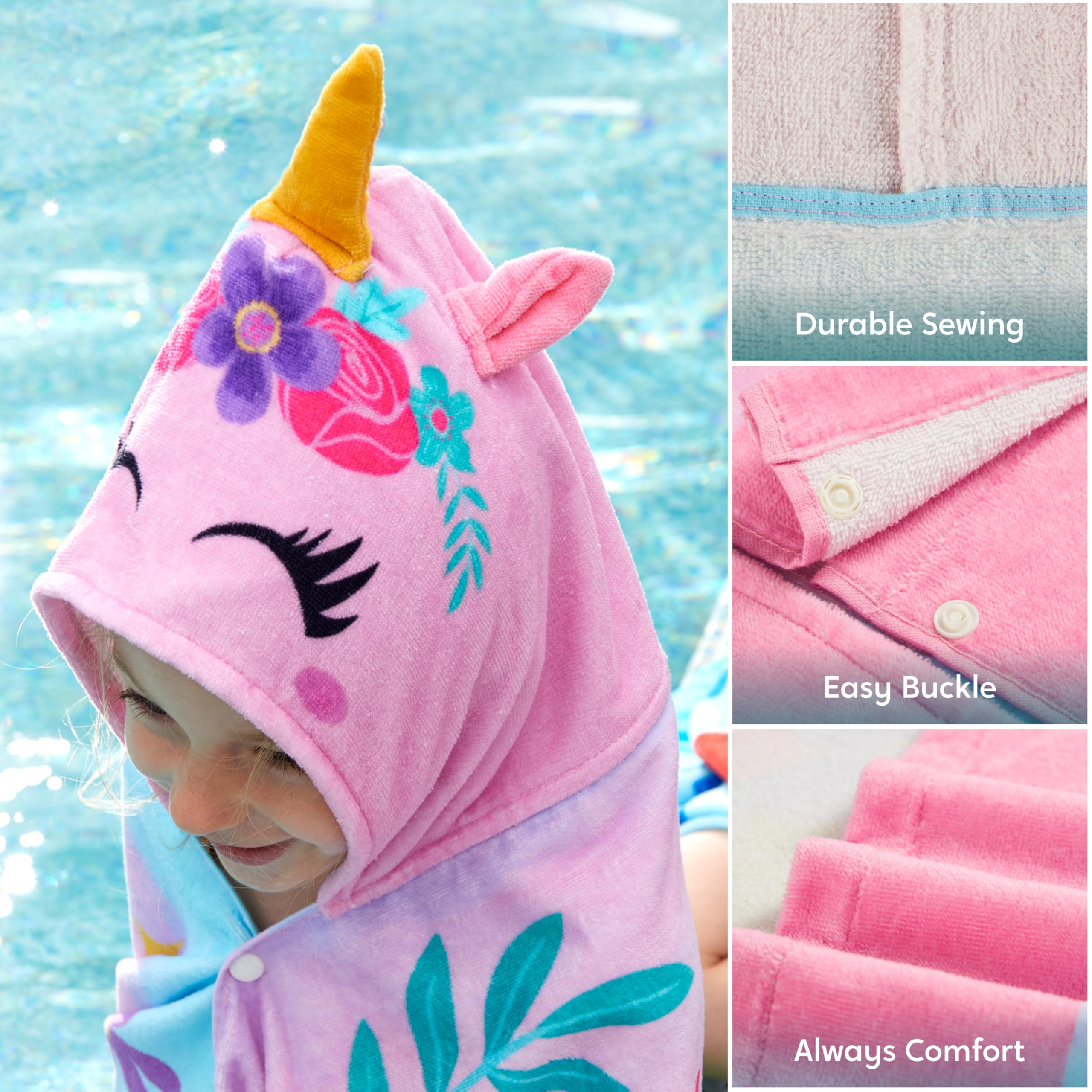 Joiedomi Unicorn Hooded Towel absorbent material dries kids fast.