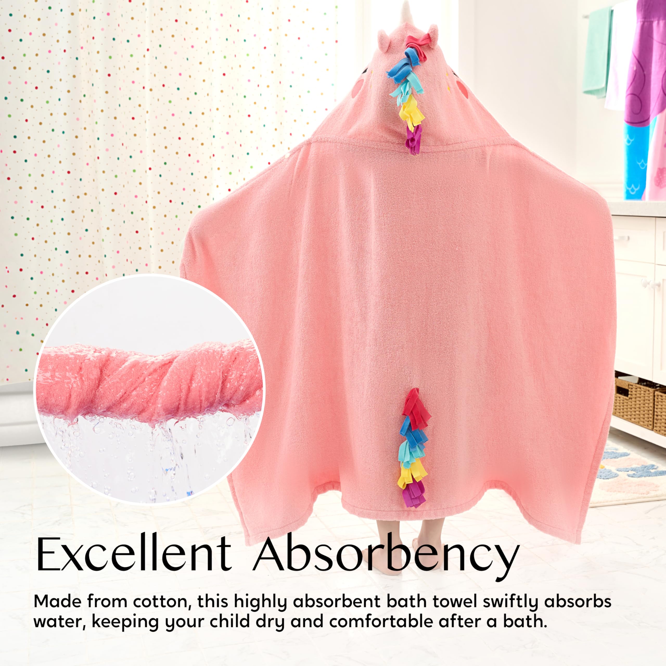 Joiedomi unicorn hooded towel in bright colors for kids.