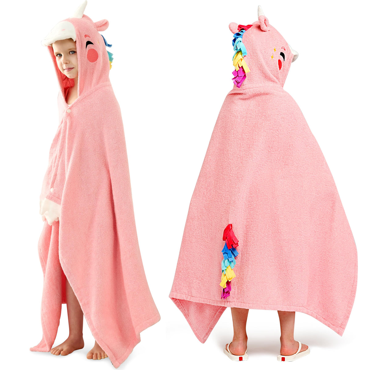 Joiedomi unicorn hooded towel for kids in poncho style; soft cotton for cozy baths.
