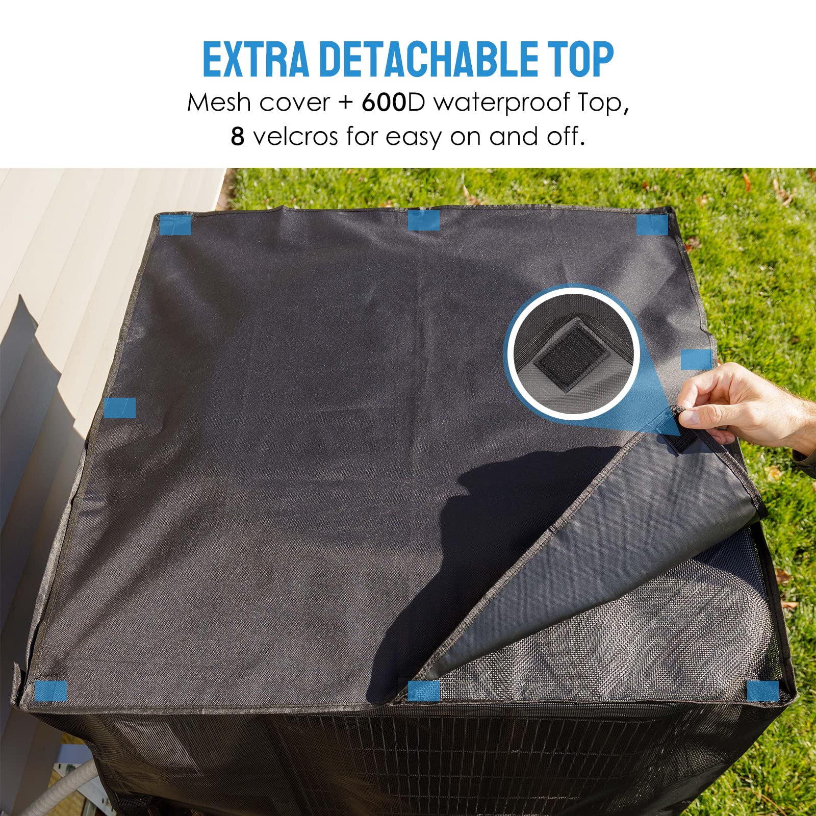 Joiish air conditioner cover large side hook-and-loop opening for easy installation.