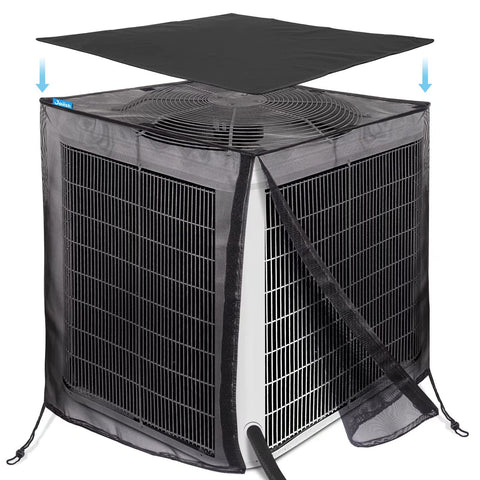 Joiish air conditioner cover front view showing mesh protection against debris.