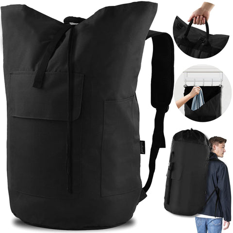 JOINPRO laundry backpack demonstrates 125L capacity for large loads.