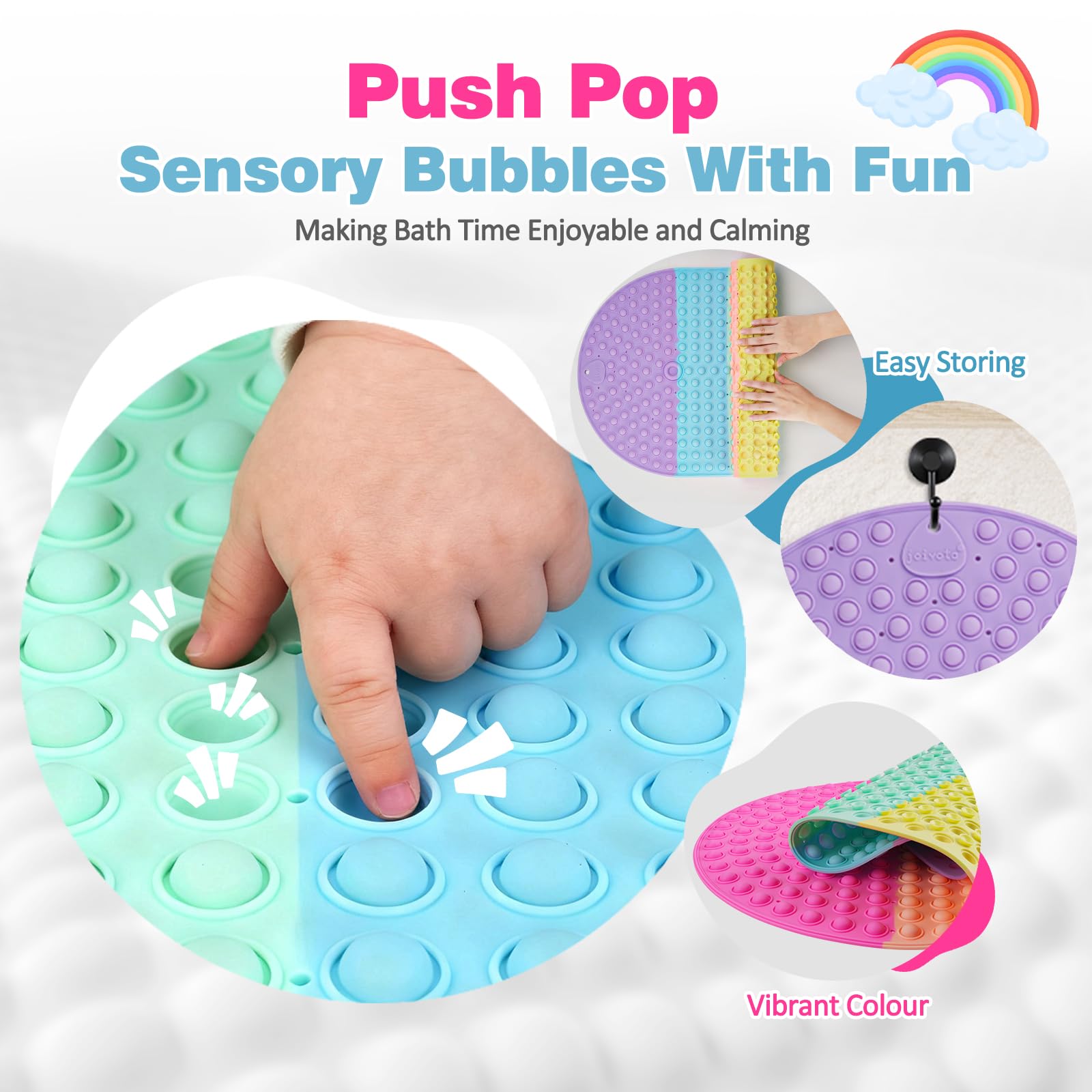 Joiyota bubble dots close-up emphasizing tactile bubbles for calm, focused bath time.