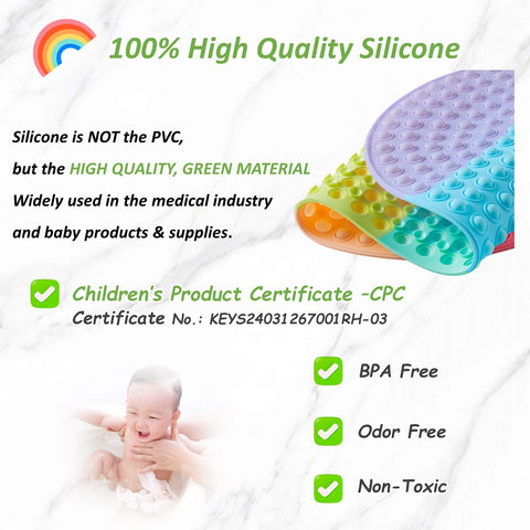 Joiyota CPC-certified non-slip bath mat keeps toddlers steady on wet tub surfaces.