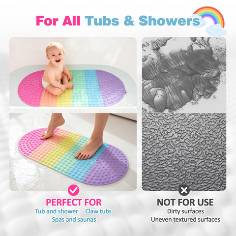 Joiyota CPC-certified non-slip bath mat keeps surfaces steady during baths.