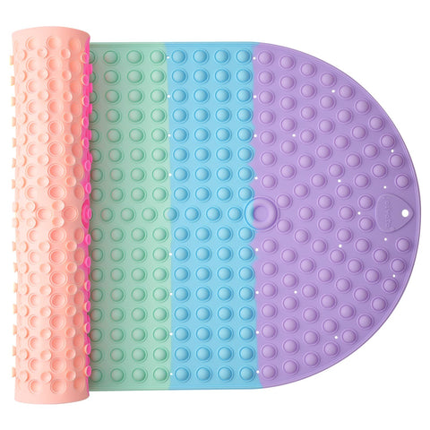 Joiyota rainbow bath mat front view showing colorful bubbles for engaging sensory play.