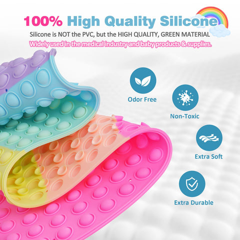 Joiyota rainbow bath mat in tub during playtime supports color recognition.