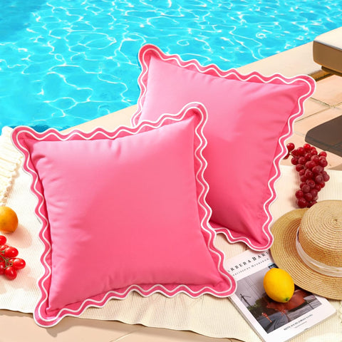 JOJOGOGO hot pink scalloped outdoor pillow cover with durable colorfast fabric.