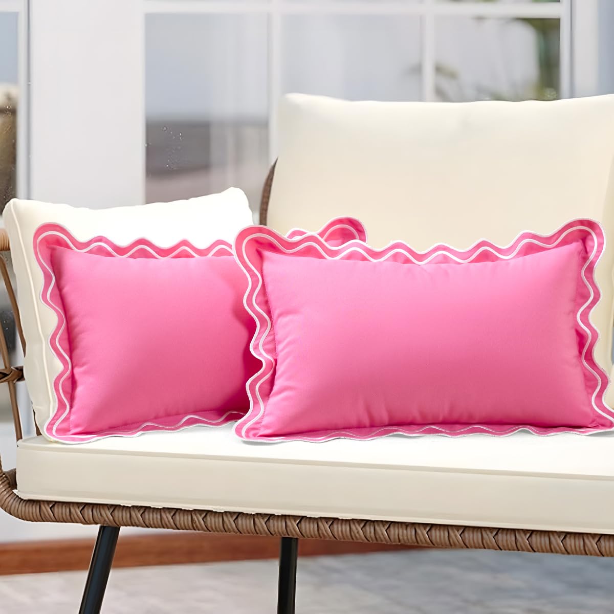 Outdoor porch setup featuring JOJOGOGO pillow covers on seating