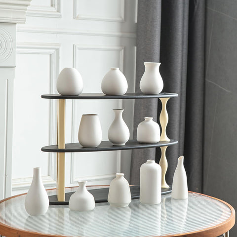 JOJUNO white bud vases elevate shelves with minimalist charm.