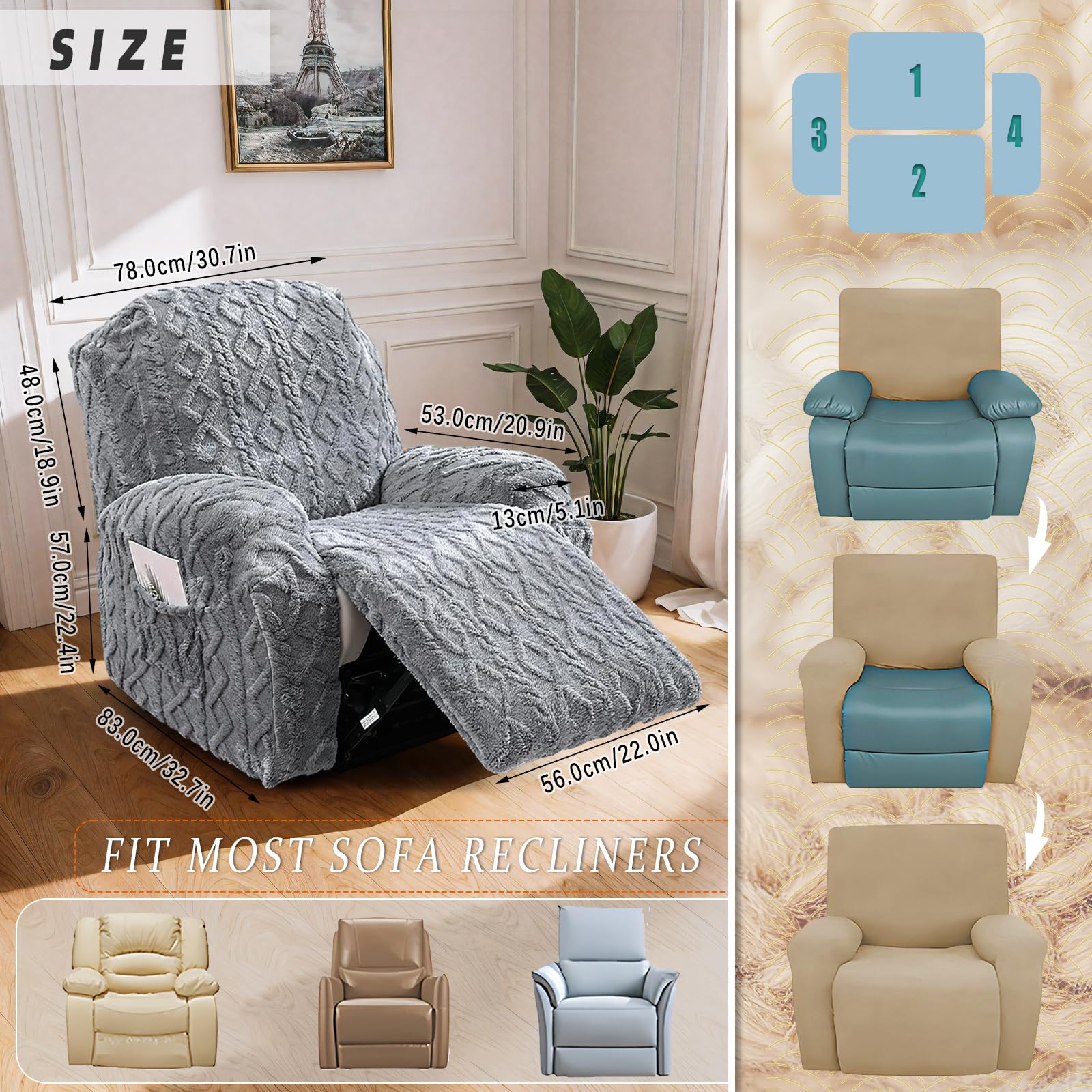JOKIVTOU arm-piece slipcover with side pocket stores remote or phone.