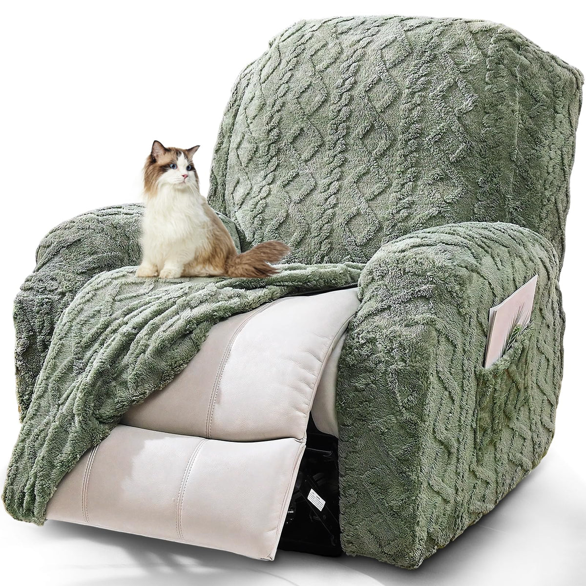 JOKIVTOU 4-piece recliner cover on chair showing full coverage and protection.