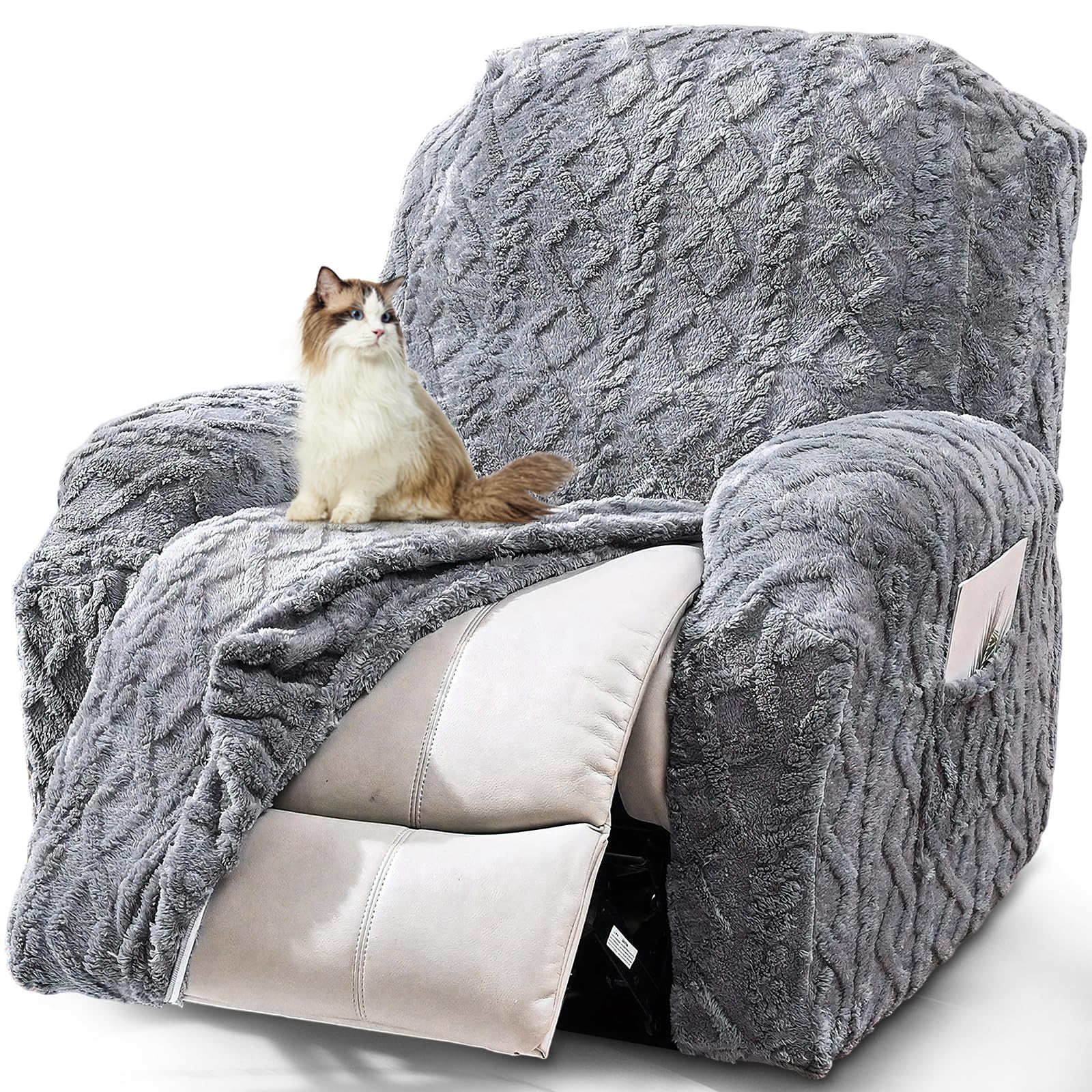 JOKIVTOU recliner cover with pocket and elastic bottom protects furniture from daily wear.