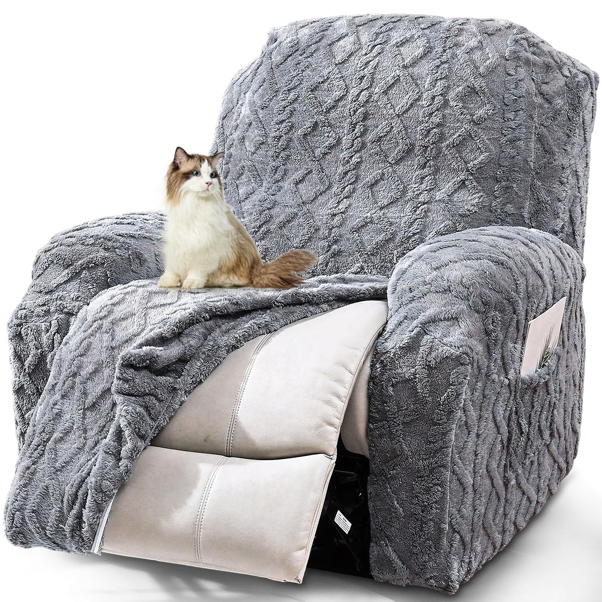 JOKIVTOU recliner cover with pocket and elastic bottom protects furniture from daily wear.