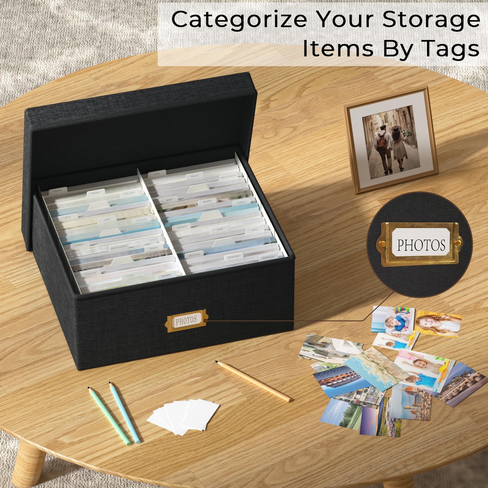 Jolensoy 4x6 photo organizer highlights durable fabric and timeless design.