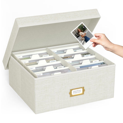 Jolensoy decorative linen photo box with lid keeps memories organized and dust-free.