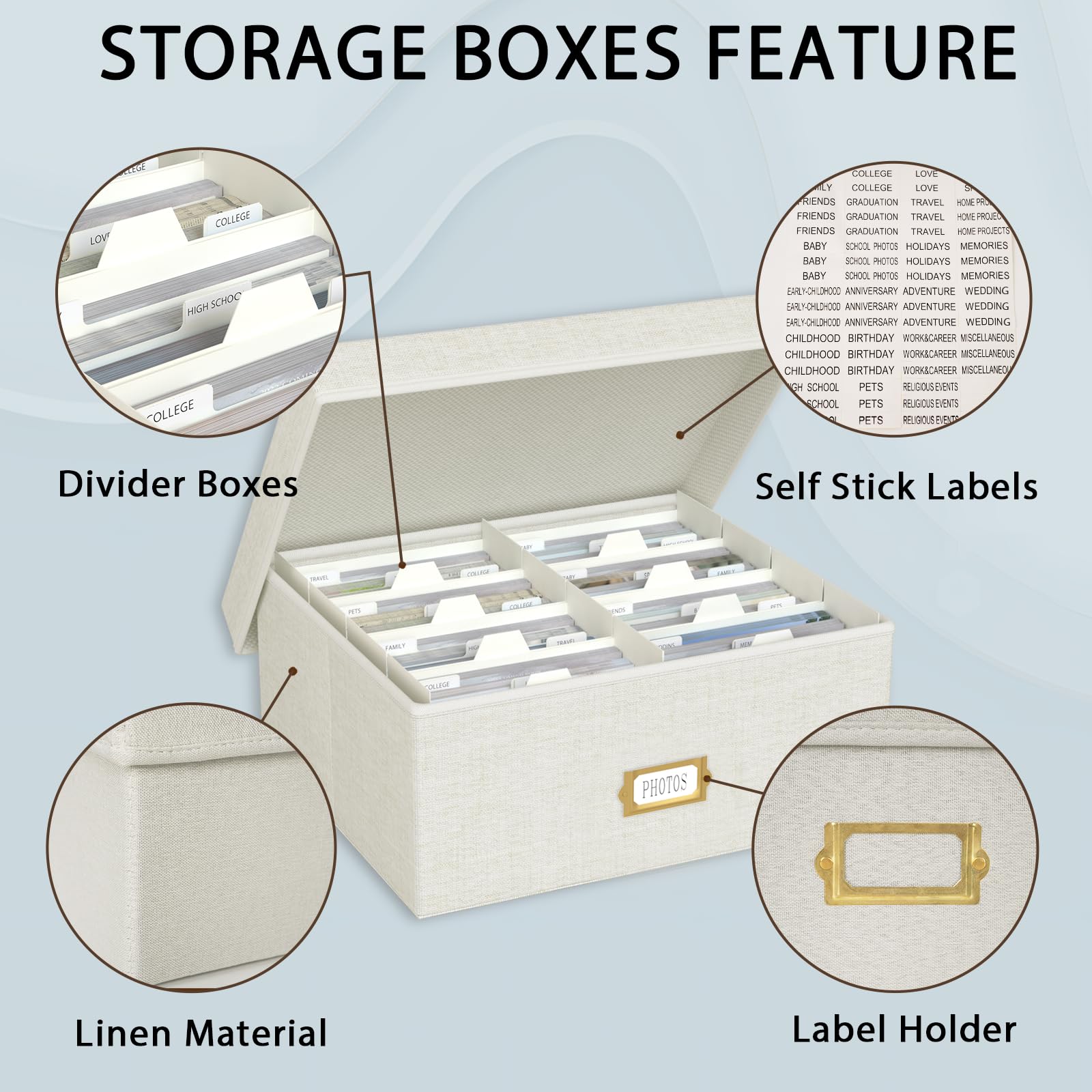 Jolensoy photo box holds up to 1700 four-by-six photos for long-term keeping.