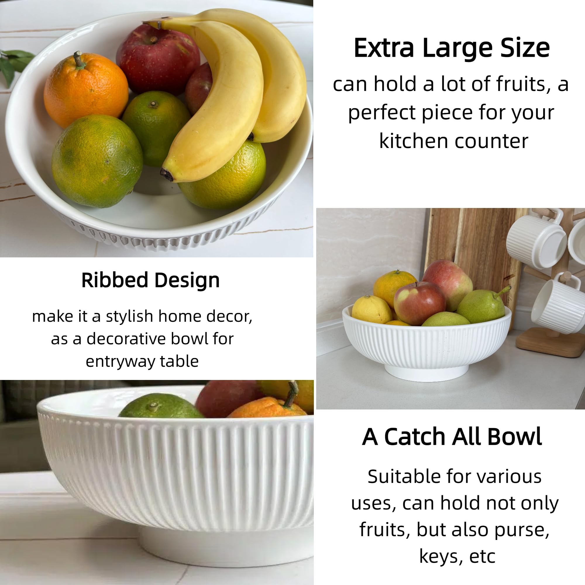 Elegant white glaze and sturdy base emphasize stability on countertops.