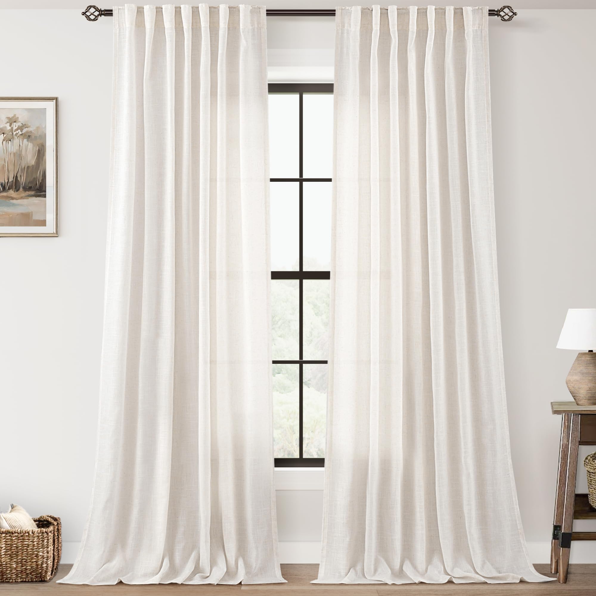 Jolilight natural linen curtain with back-tab for a refined pleat and easy hanging.