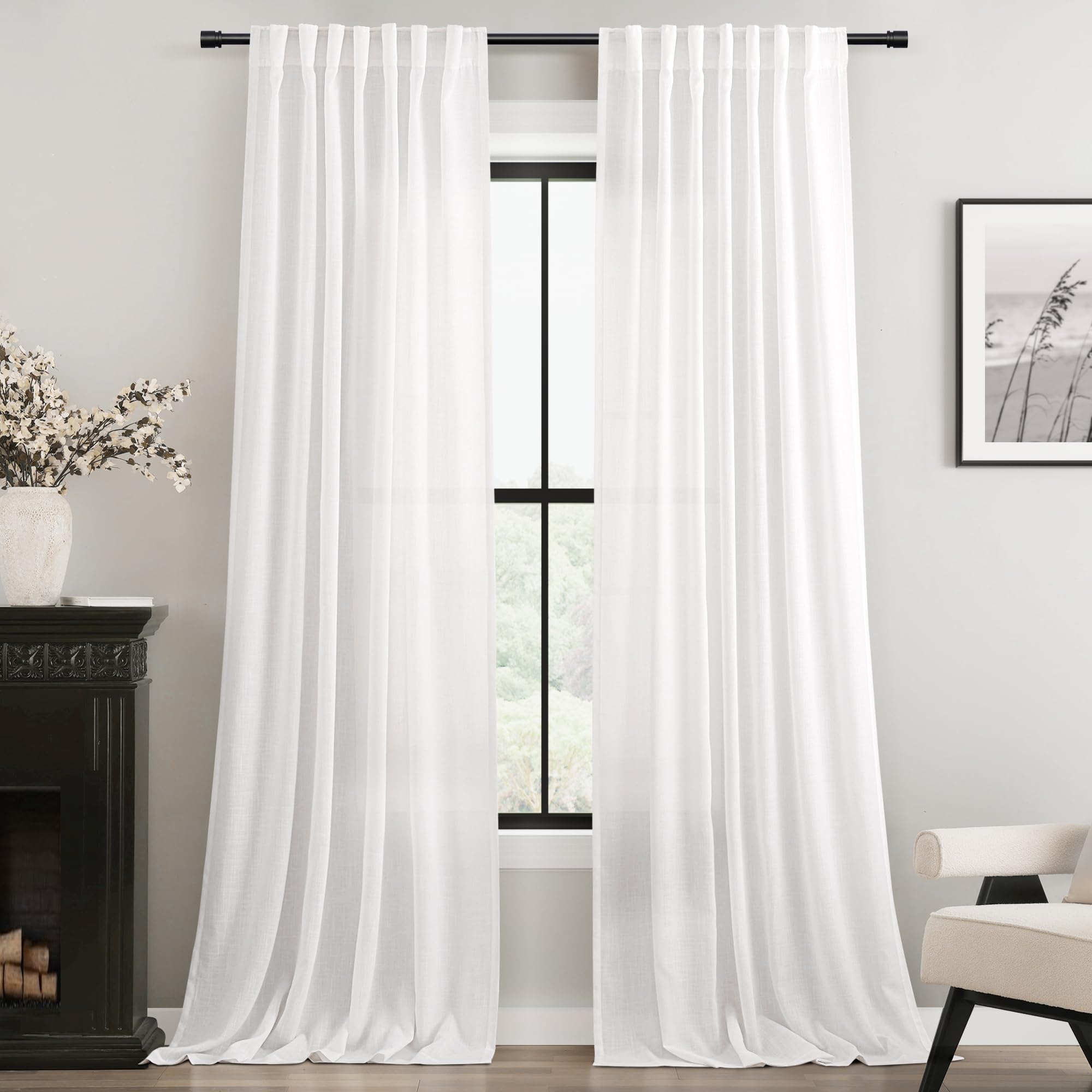 Jolilight white curtains with back-tab design for easy installation and soft pleats.