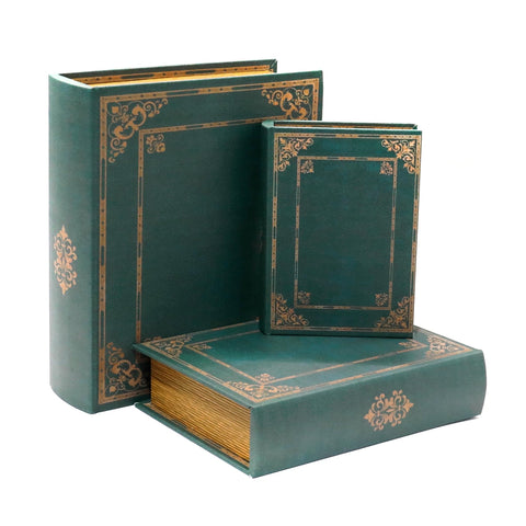 Jolitac vintage green book boxes trio front view showing rustic storage