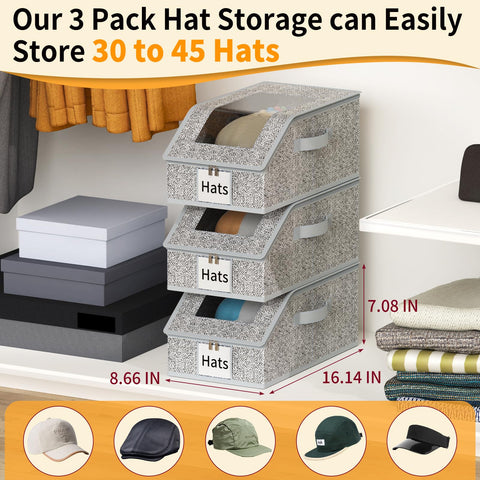 Jollcma hat storage featuring a transparent lid for quick hat selection.