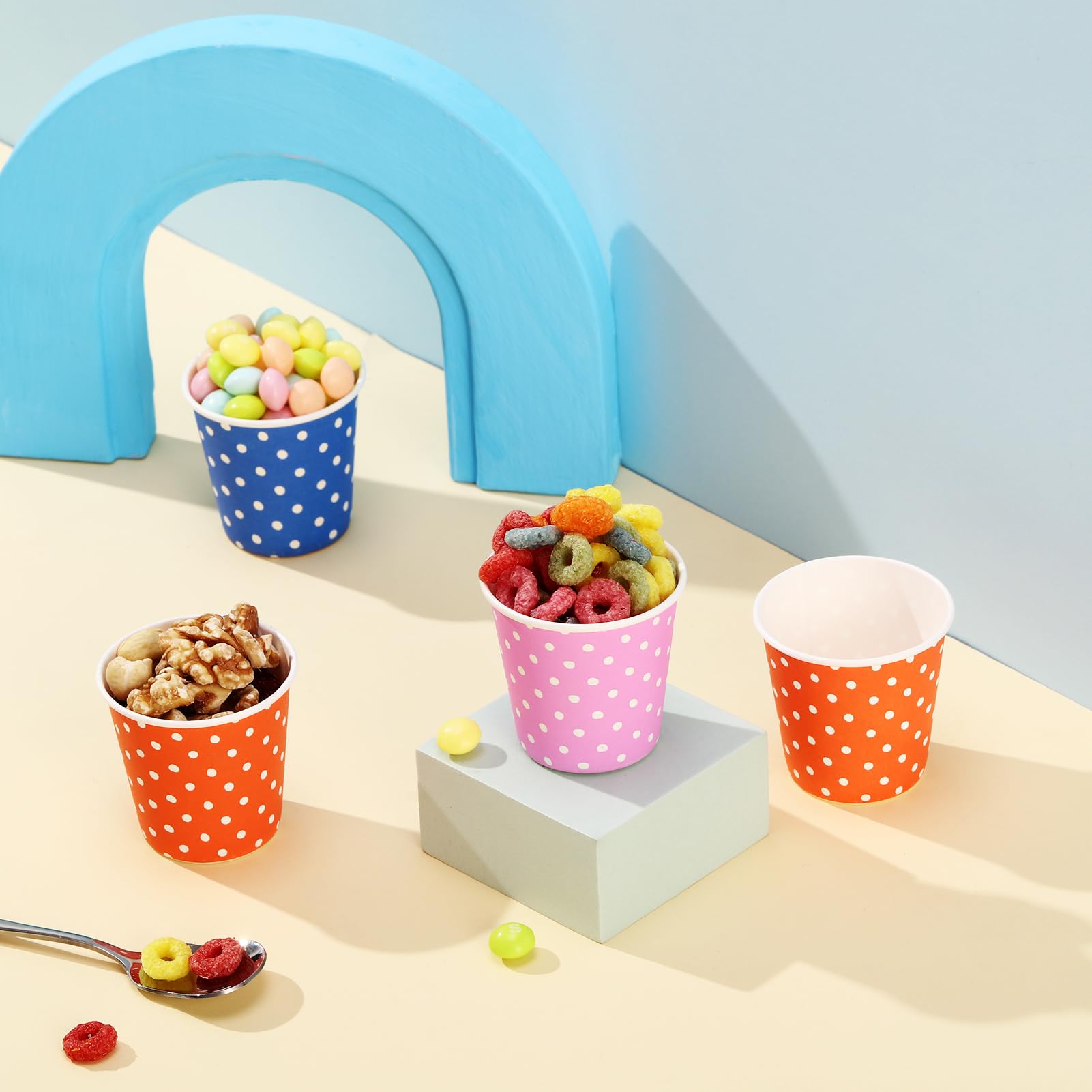 JOLLY PARTY 5oz dotted cup shown for mouthwash or samples