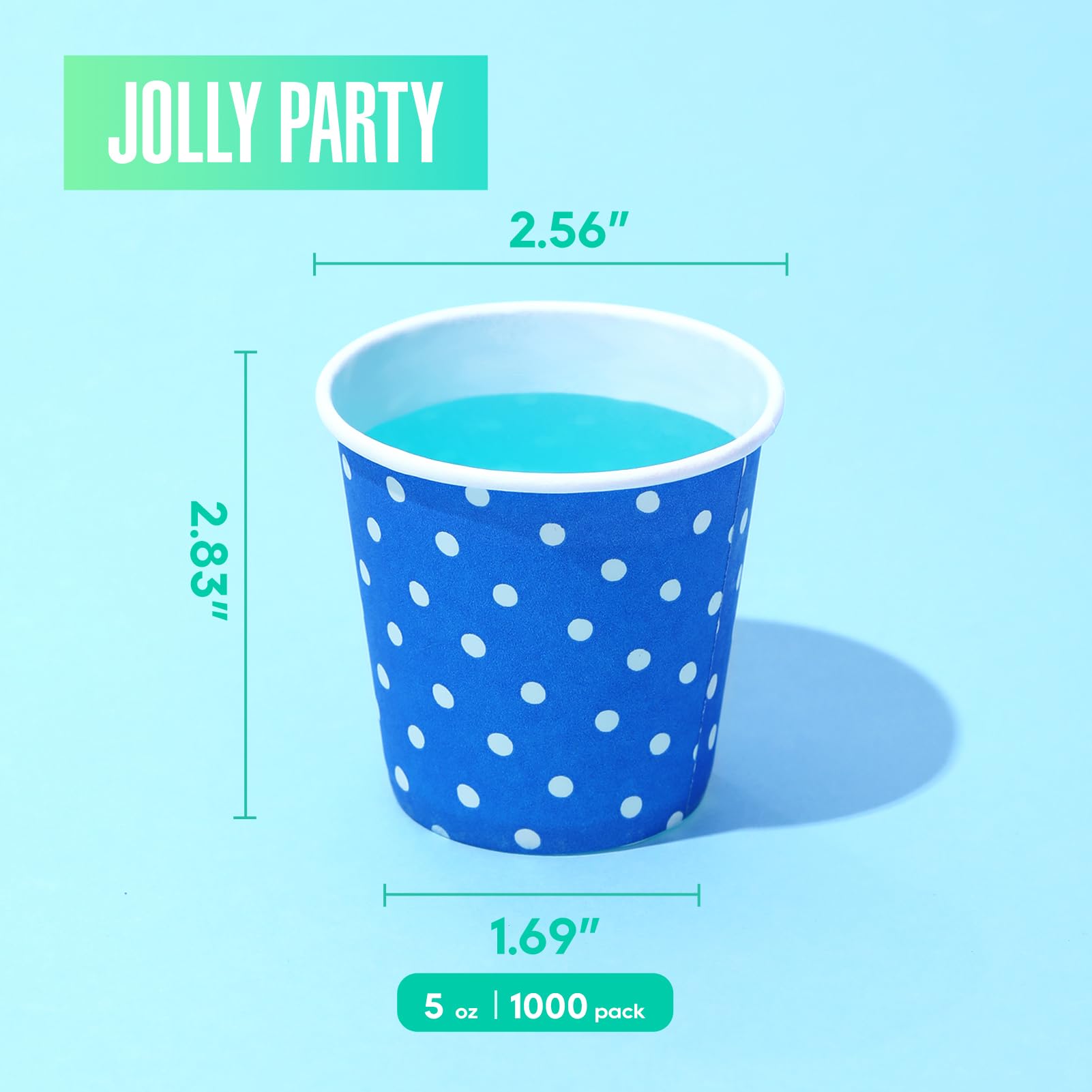 JOLLY PARTY 5oz dotted cup side view shows colorful pattern for festive tables