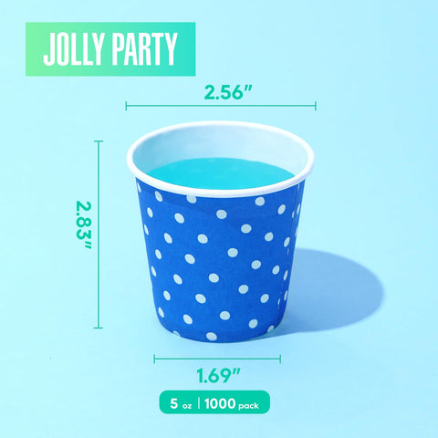 JOLLY PARTY 5oz dotted cup side view shows colorful pattern for festive tables