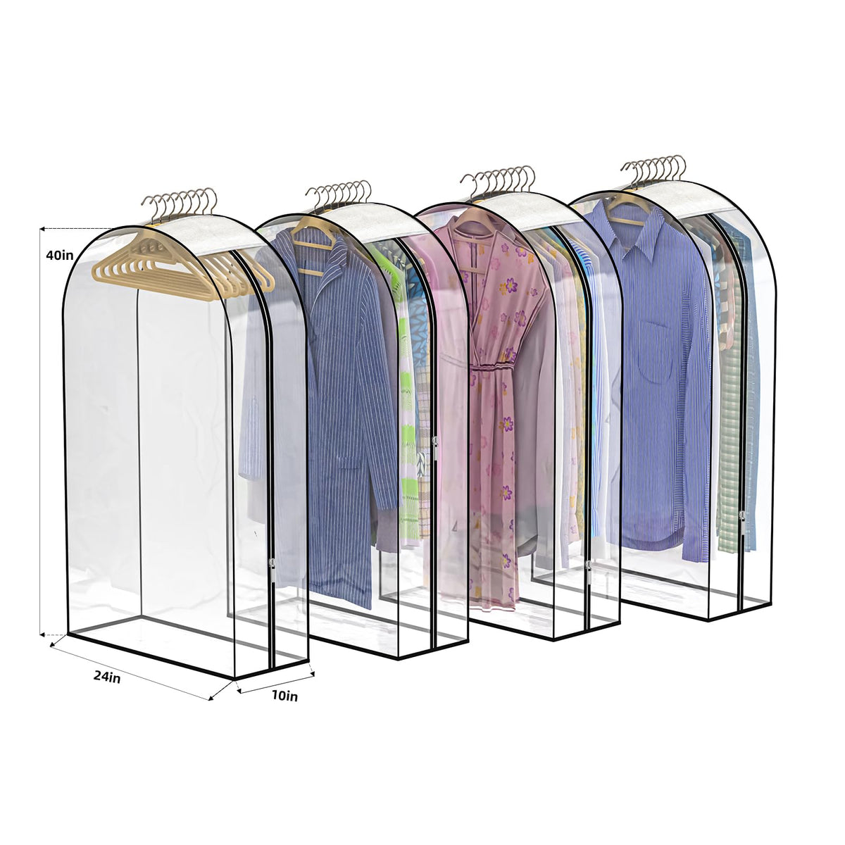 Jollygleam clear garment bags front view protecting shirts and dresses