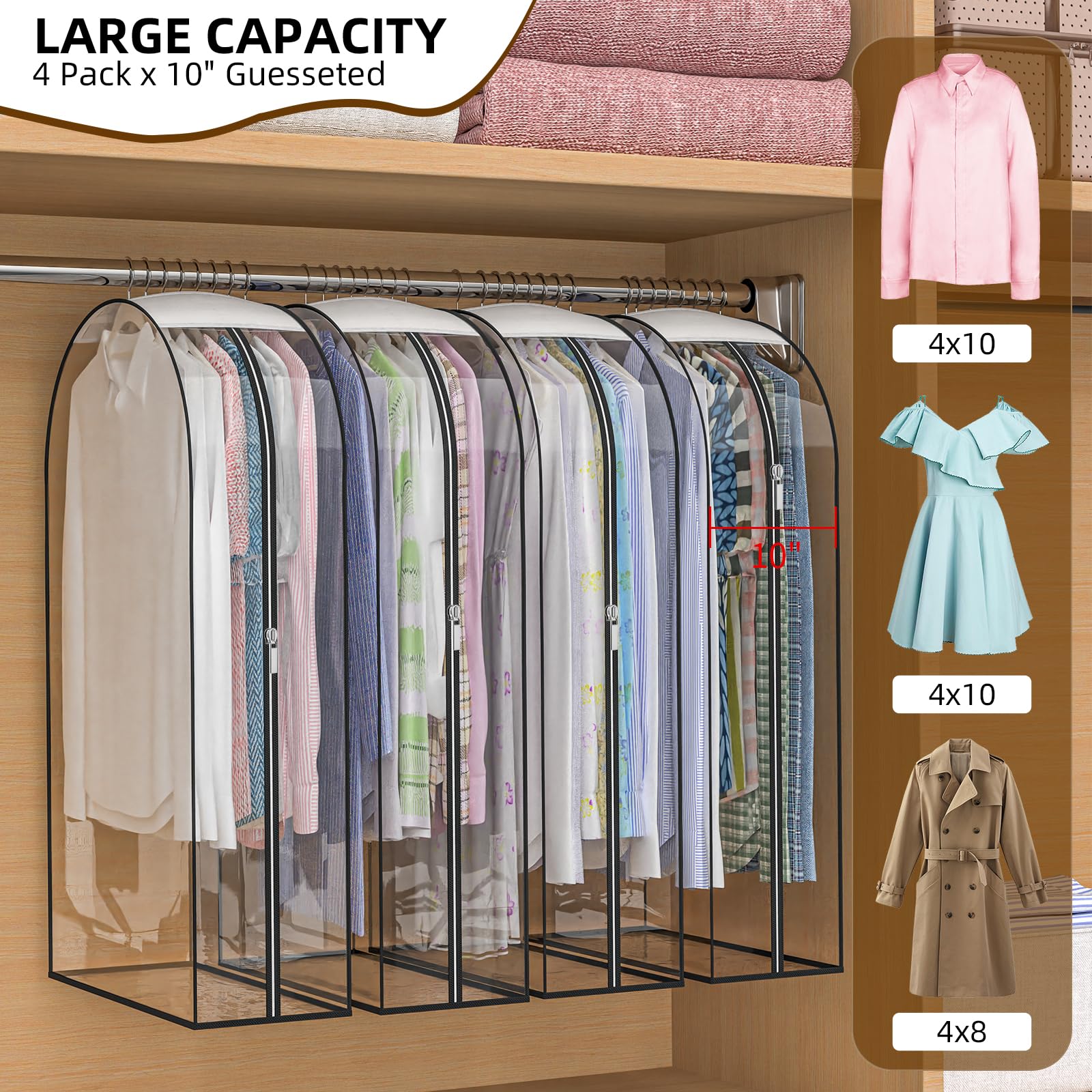 Jollygleam clear garment bags with side zipper for easy access
