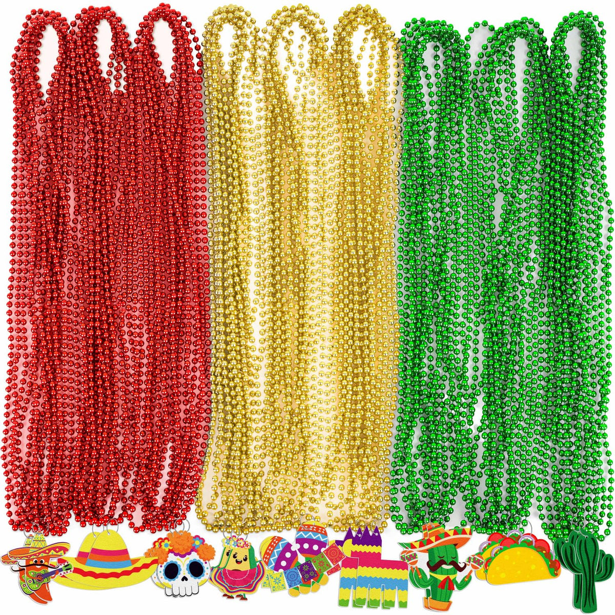 Jollylife Cinco de Mayo beaded necklaces in festive colors for party décor.