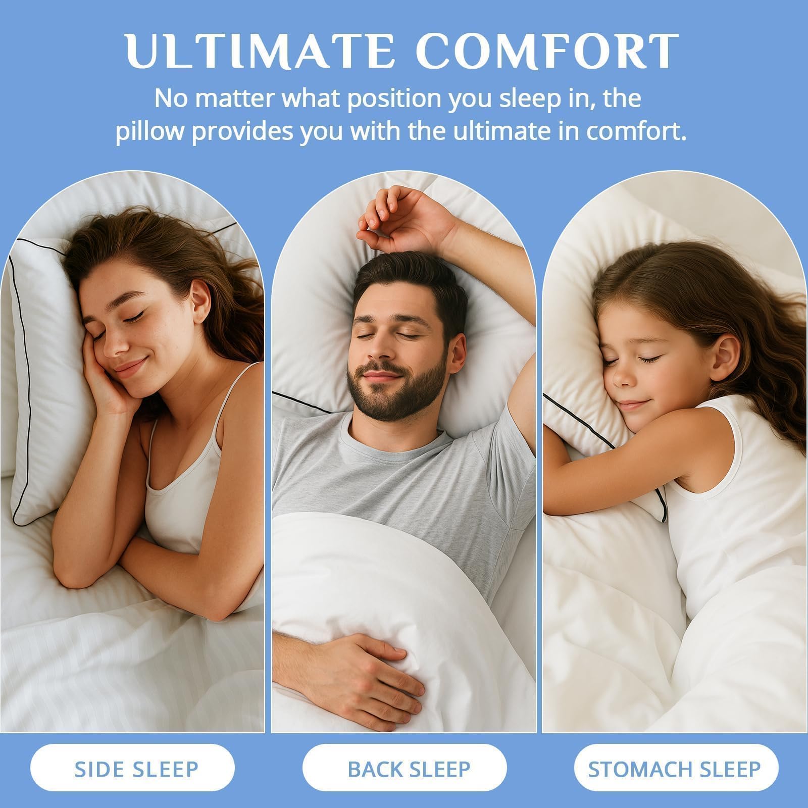 Versatile JOLLYVOGUE pillows supporting all sleep positions for better alignment.