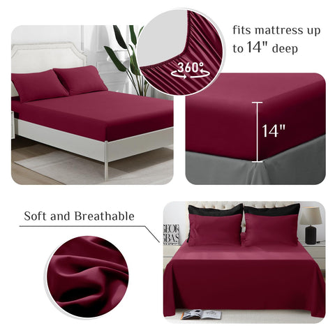 JOLLYVOGUE Deep-pocket fitted sheet securing a 10-14 inch mattress.