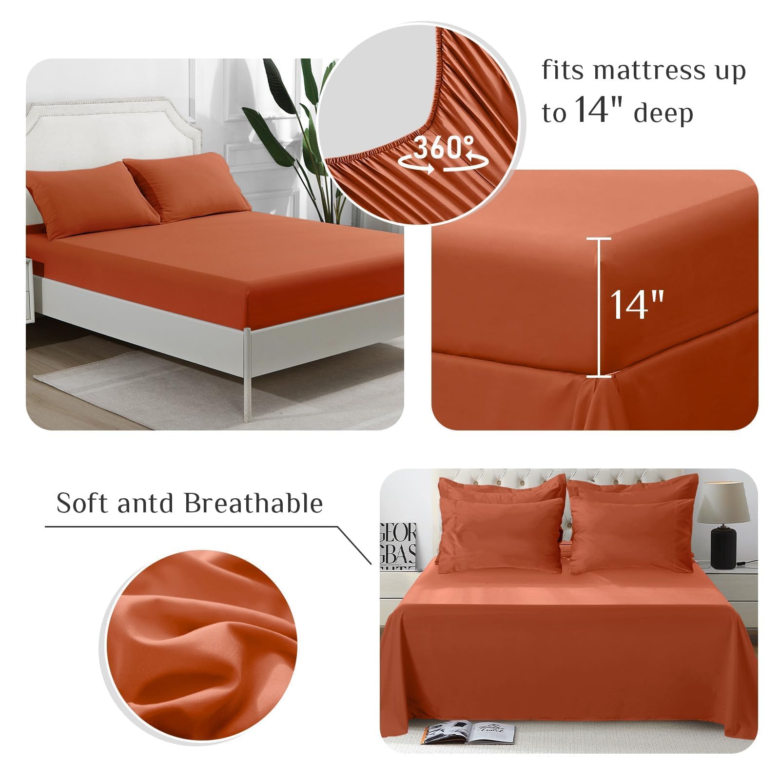 JOLLYVOGUE deep-pocket fitted sheet anchors on 10-14 inch mattresses.