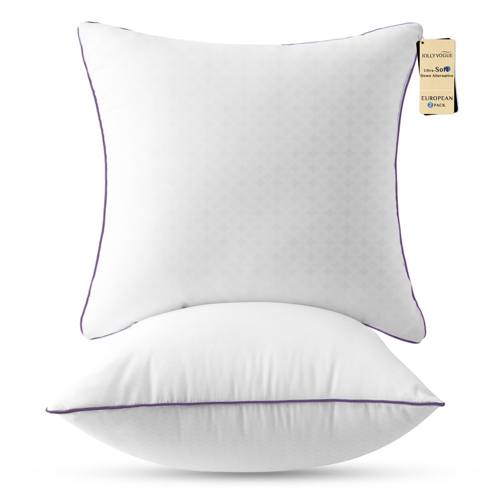 JOLLYVOGUE euro pillows 2-pack front view, plush comfort for bed or couch