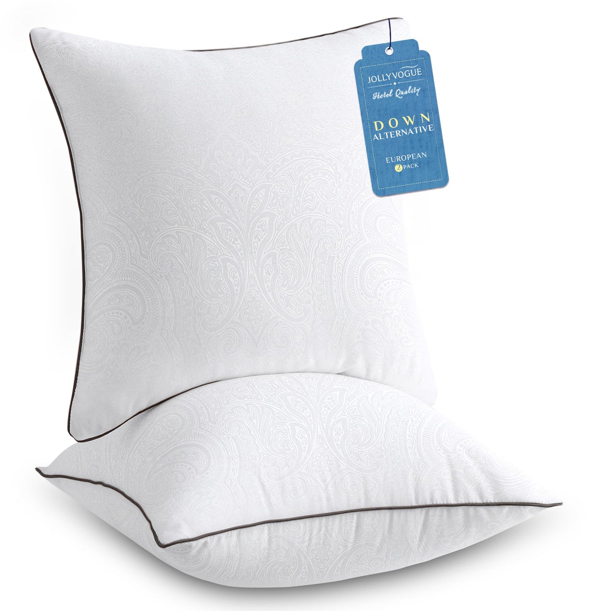 JOLLYVOGUE euro pillows 26x26 set of 2 showcase plush loft for all sleeping positions.