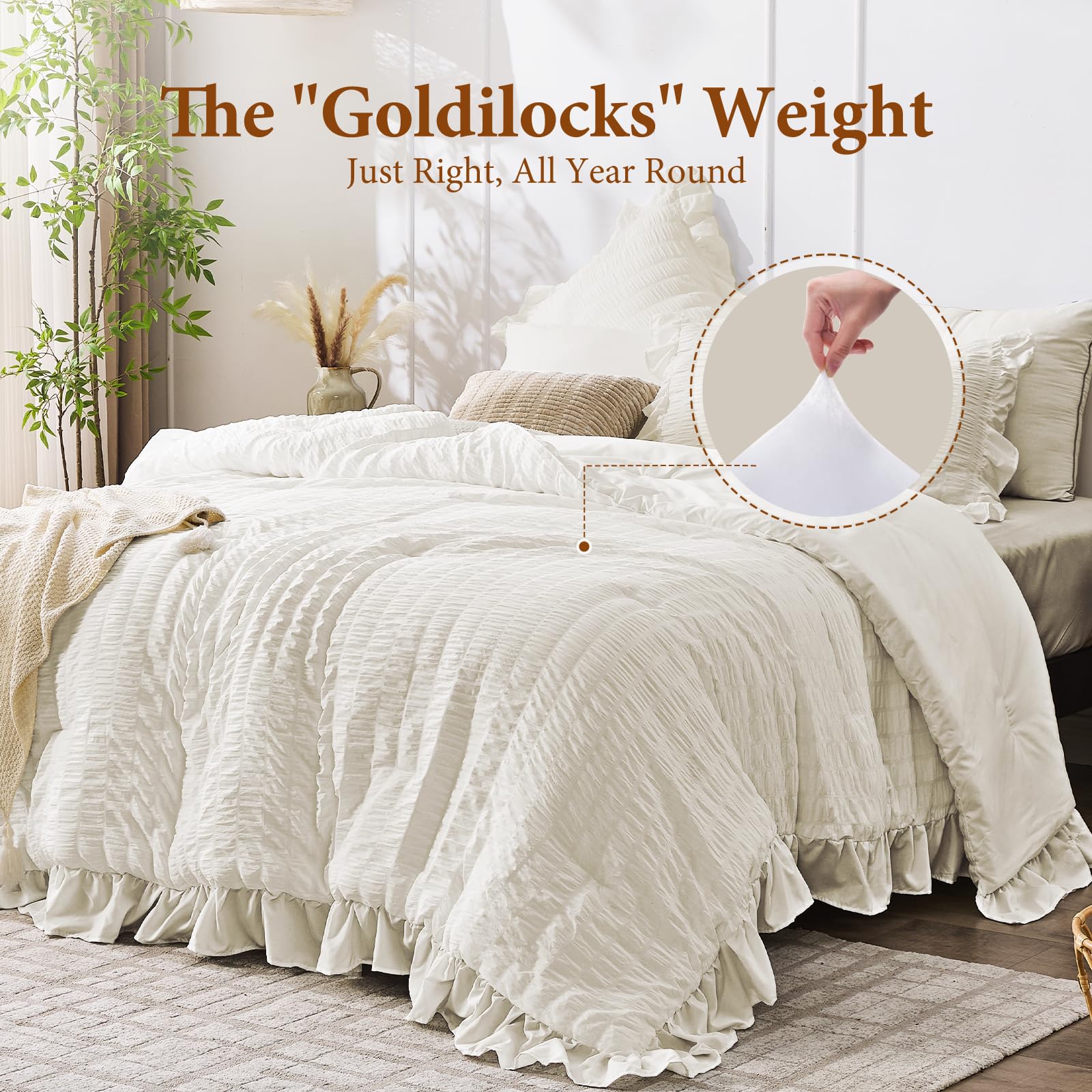 JOLLYVOGUE Ivory Queen pillowshams coordinated with the set.