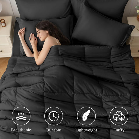 JOLLYVOGUE King Comforter Set in bed demonstrates plush softness and year round warmth