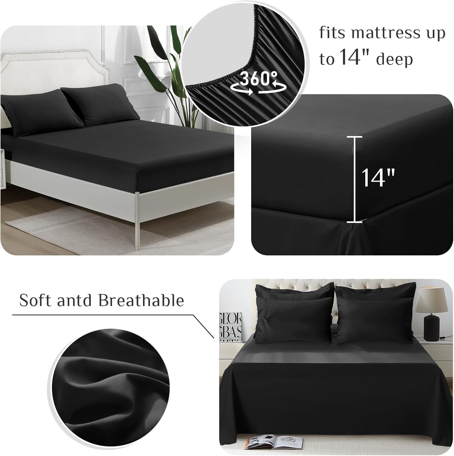 JOLLYVOGUE King fitted sheet with deep 14 inch pocket anchors securely to mattress