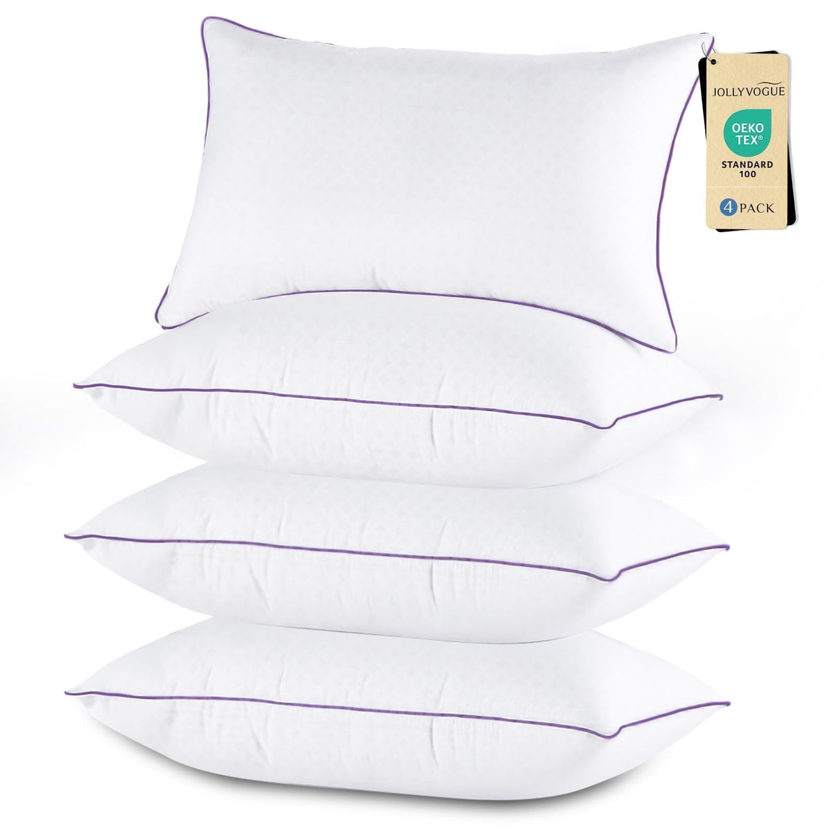 JOLLYVOGUE king size four pillows for all sleep positions with plush support.