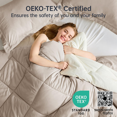 JOLLYVOGUE lightweight comforter draped on bed for year-round layering