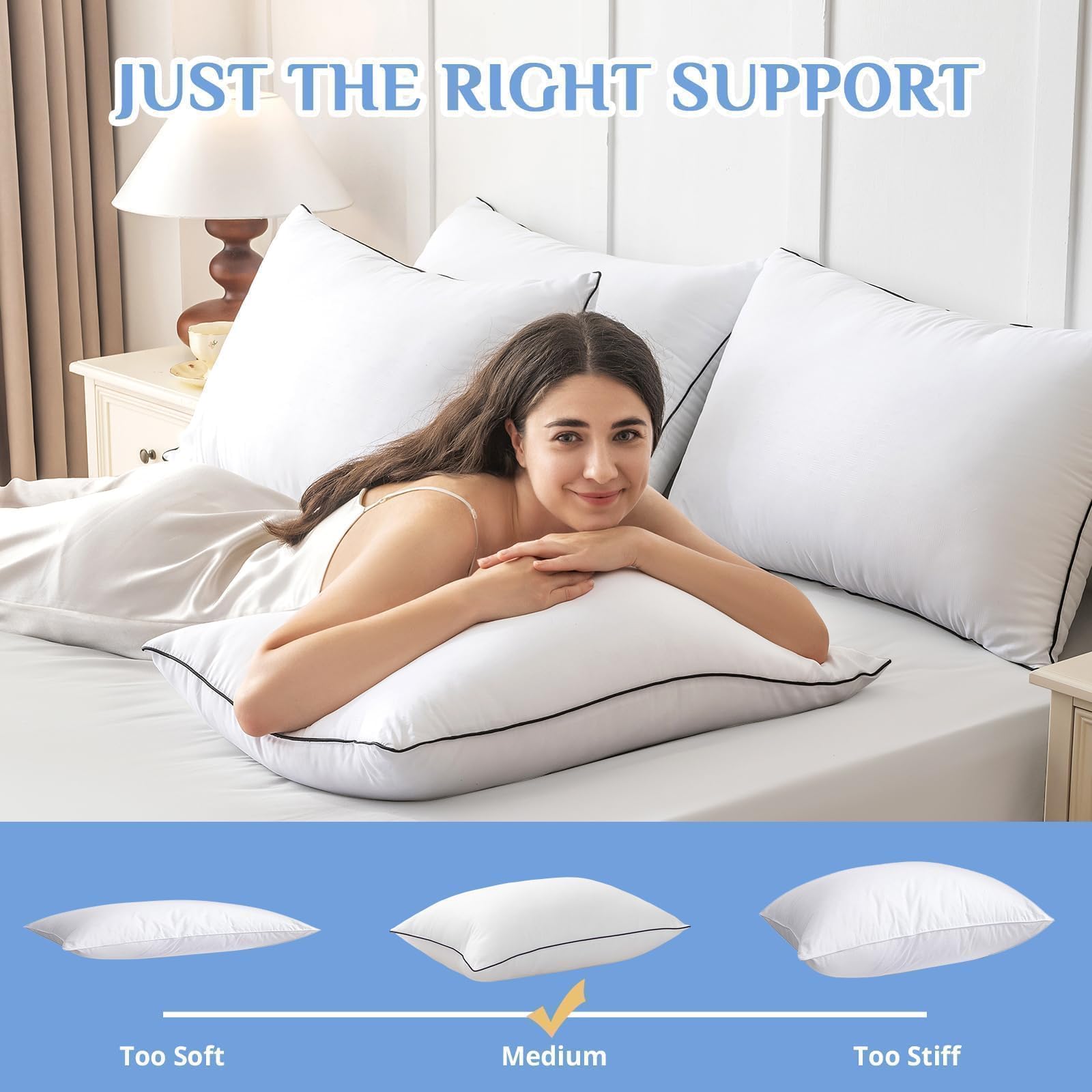 JOLLYVOGUE pillow queen set 4 fill detail 40% soft 3D fiber blend