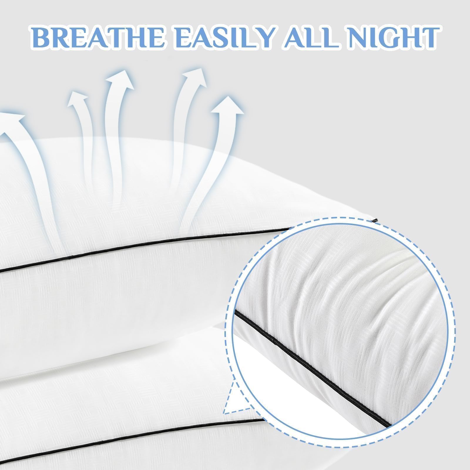 JOLLYVOGUE Pillows care image showing machine washable and dryer-safe instructions.