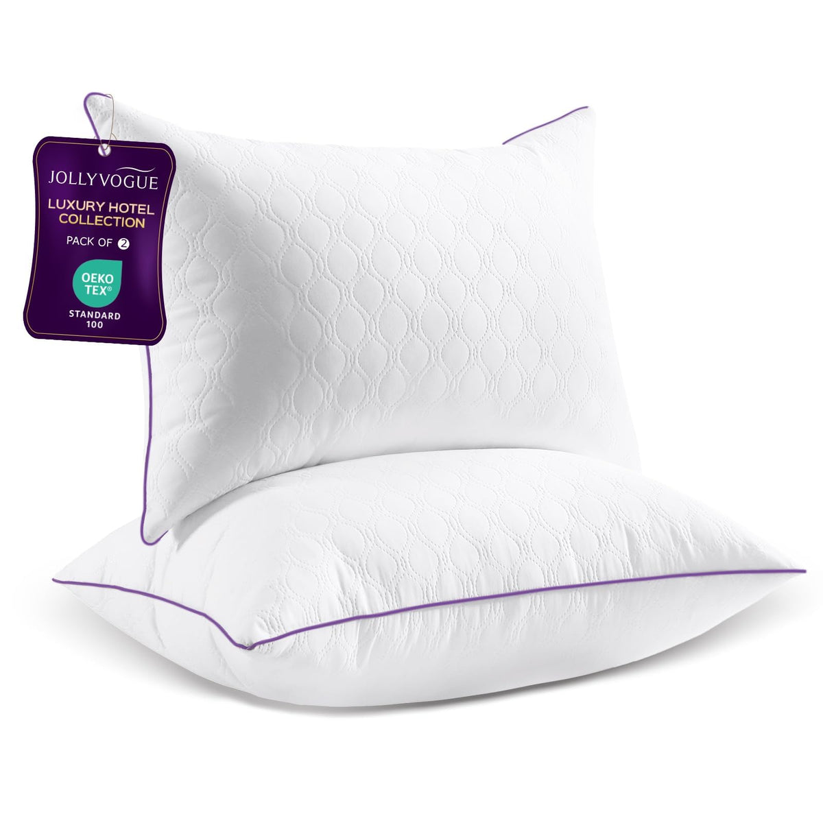 JOLLYVOGUE standard full pillows 2-pack box opening for quick setup.